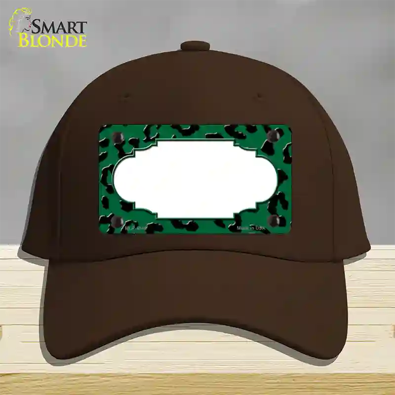 Green Black Cheetah Scallop Novelty License Plate Hat Cotton / Dark Brown