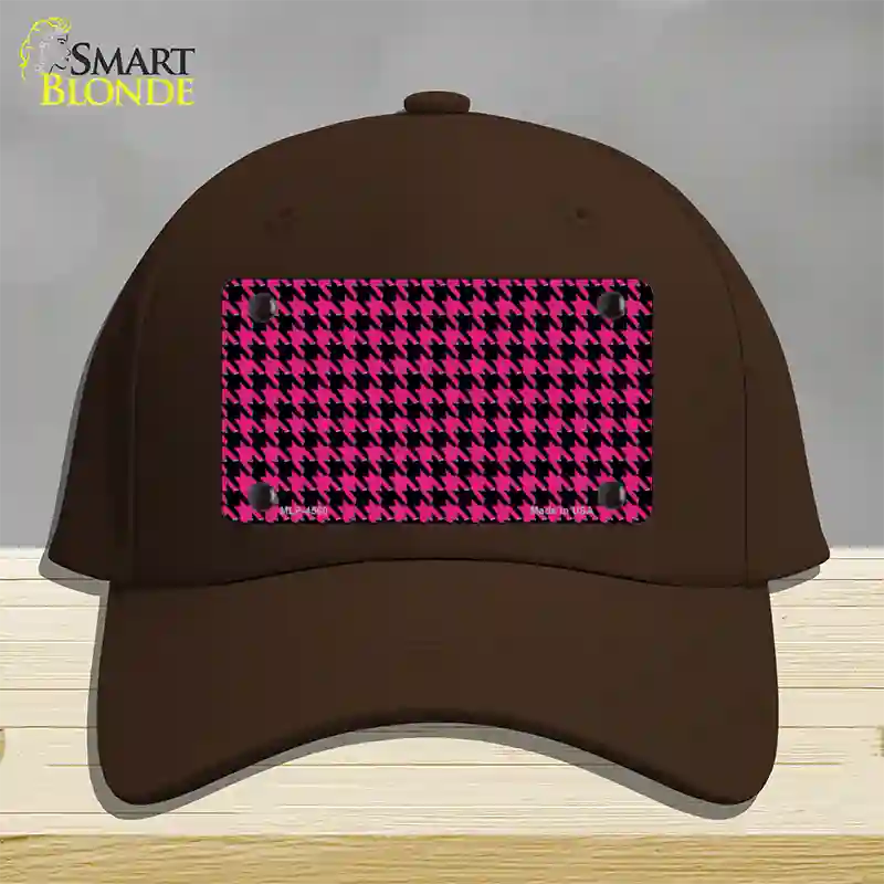 Pink Black Houndstooth Novelty License Plate Hat Cotton / Dark Brown