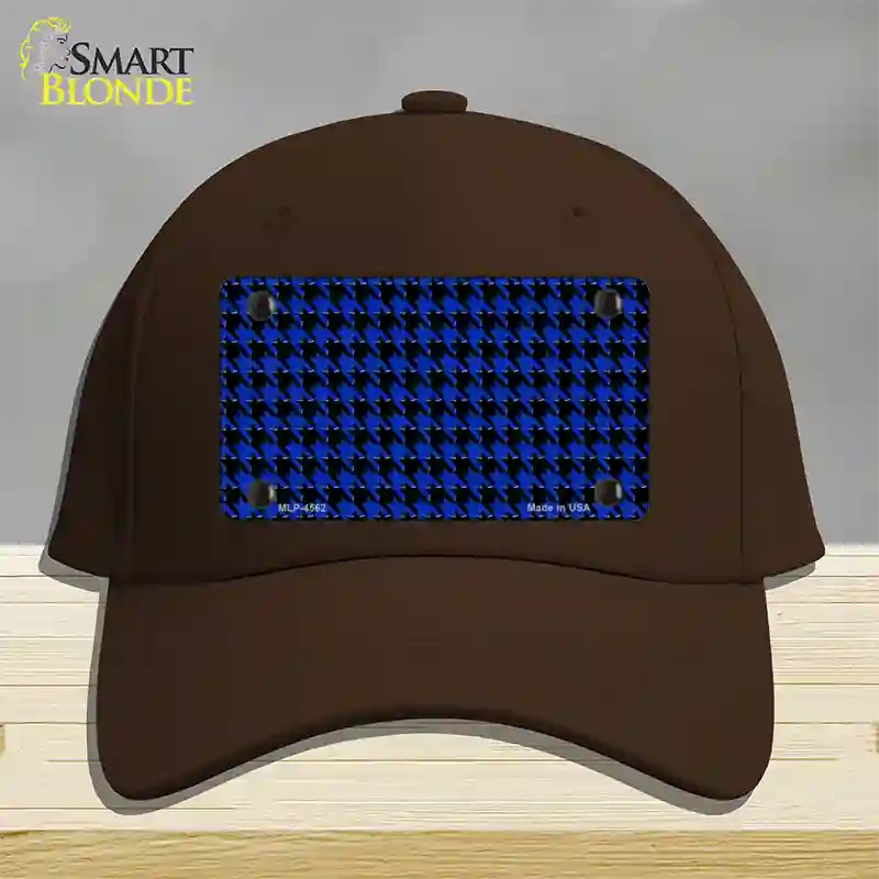 Blue Black Houndstooth Novelty License Plate Hat Cotton / Dark Brown