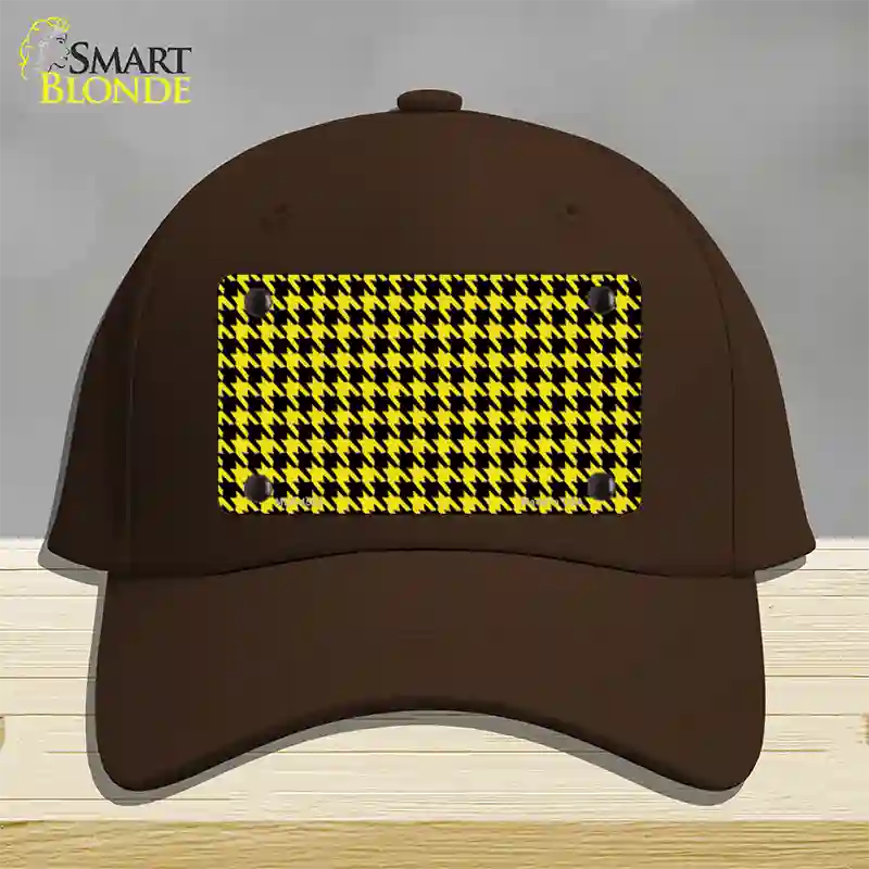 Yellow Black Houndstooth Novelty License Plate Hat Cotton / Dark Brown