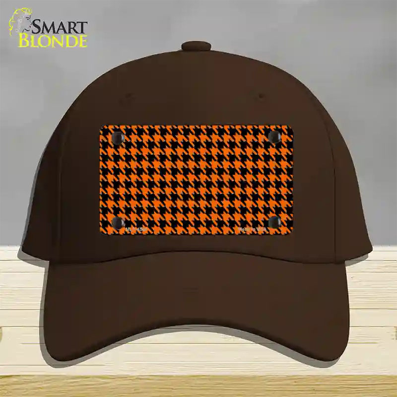 Orange Black Houndstooth Novelty License Plate Hat Cotton / Dark Brown