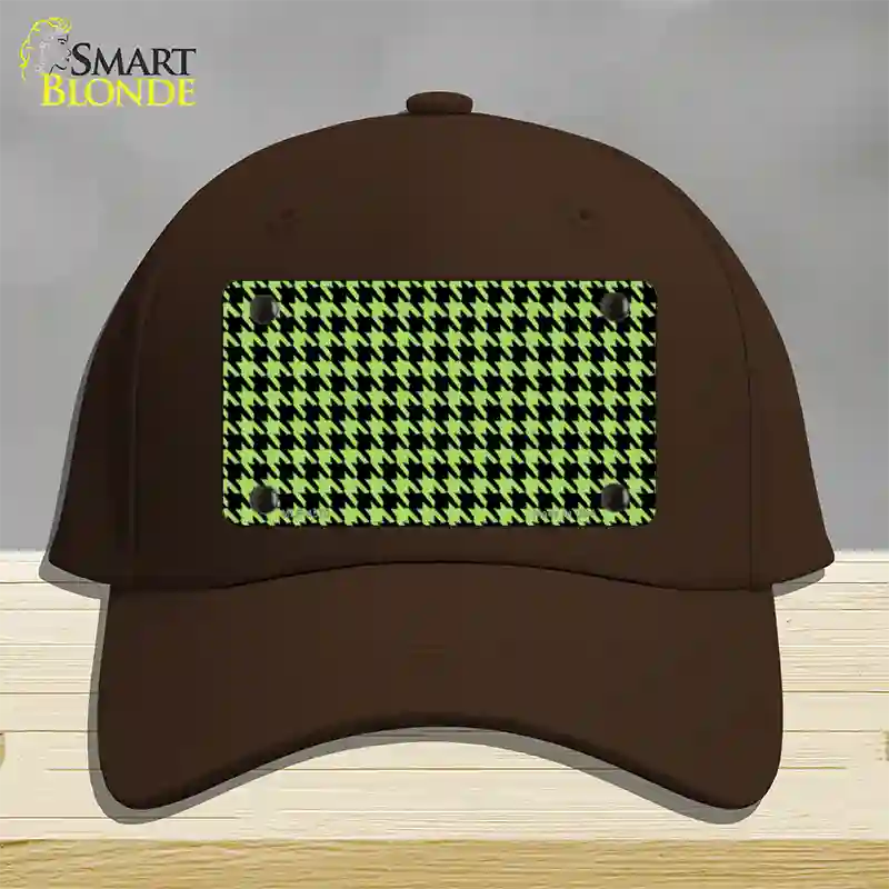 Lime Green Black Houndstooth Novelty License Plate Hat Cotton / Dark Brown