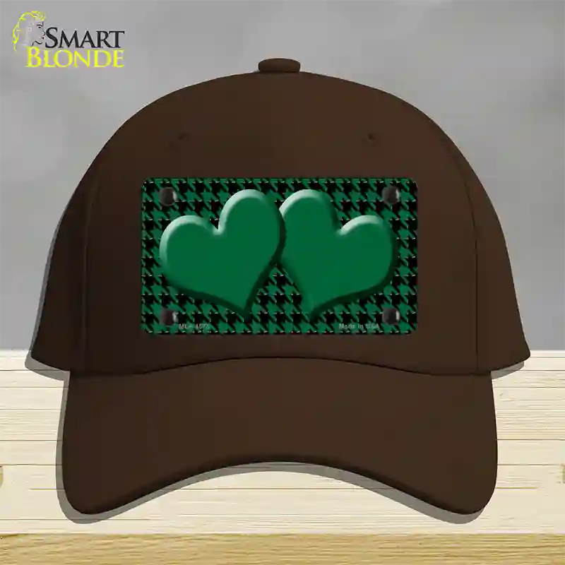 Green Black Houndstooth Green Center Hearts Novelty License Plate Hat Cotton / Dark Brown