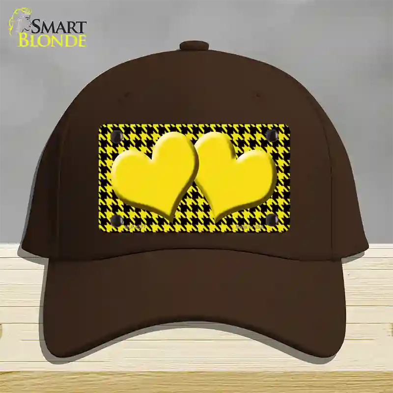 Yellow Black Houndstooth Yellow Center Hearts Novelty License Plate Hat Cotton / Dark Brown