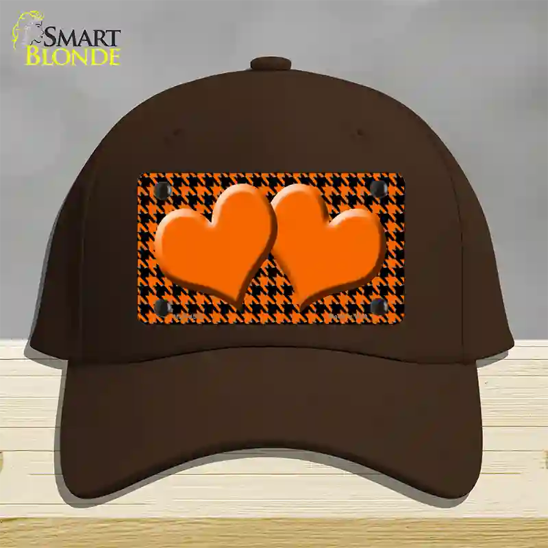 Orange Black Houndstooth Orange Center Hearts Novelty License Plate Hat Cotton / Dark Brown