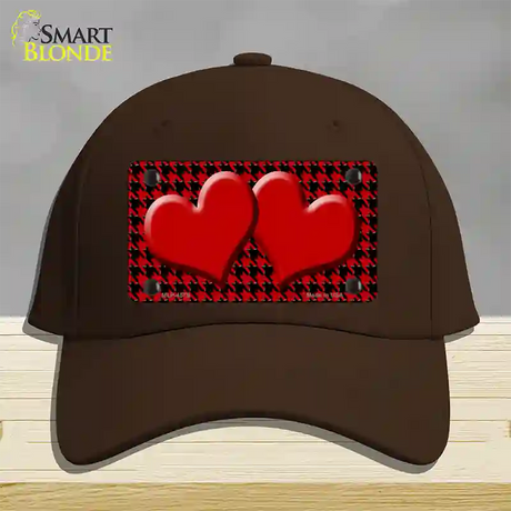 Red Black Houndstooth Red Center Hearts Novelty License Plate Hat Cotton / Dark Brown