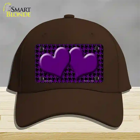 Purple Black Houndstooth Purple Center Hearts Novelty License Plate Hat Cotton / Dark Brown