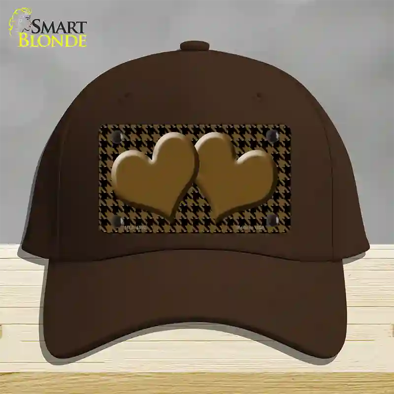 Brown Black Houndstooth Brown Center Hearts Novelty License Plate Hat Cotton / Dark Brown