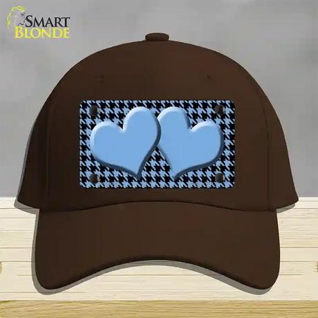 Light Blue Black Houndstooth Light Blue Center Hearts Novelty License Plate Hat Cotton / Dark Brown