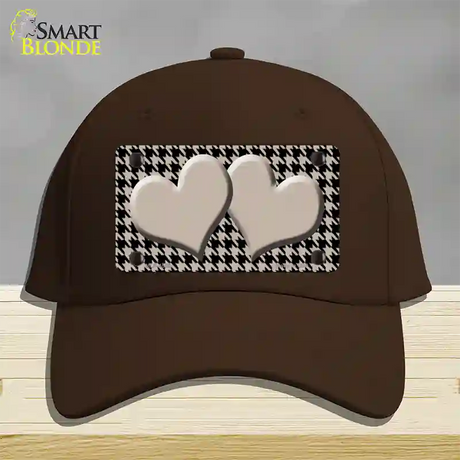 Tan Black Houndstooth Tan Center Hearts Novelty License Plate Hat Cotton / Dark Brown