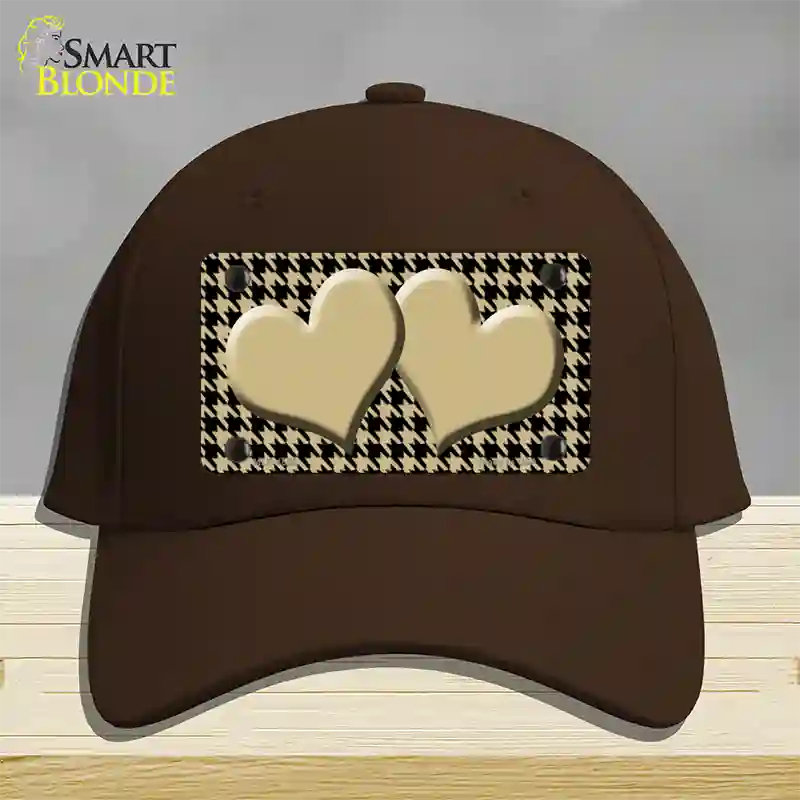 Gold Black Houndstooth Gold Center Hearts Novelty License Plate Hat Cotton / Dark Brown