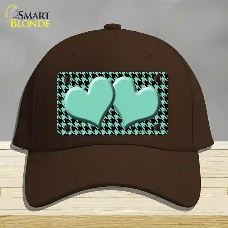 Mint Black Houndstooth Mint Center Hearts Novelty License Plate Hat Cotton / Dark Brown