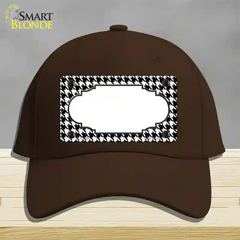 White Black Houndstooth Scallop Center Novelty License Plate Hat Cotton / Dark Brown