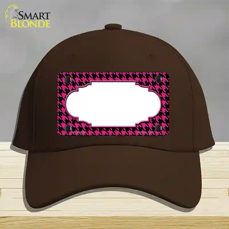 Pink Black Houndstooth Scallop Center Novelty License Plate Hat Cotton / Dark Brown