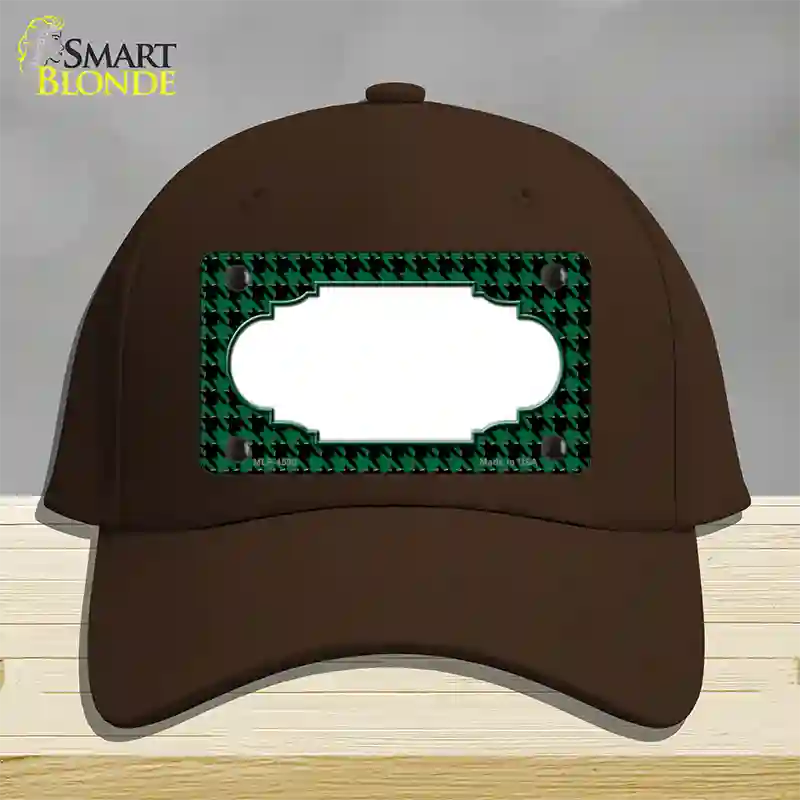 Green Black Houndstooth Scallop Center Novelty License Plate Hat Cotton / Dark Brown