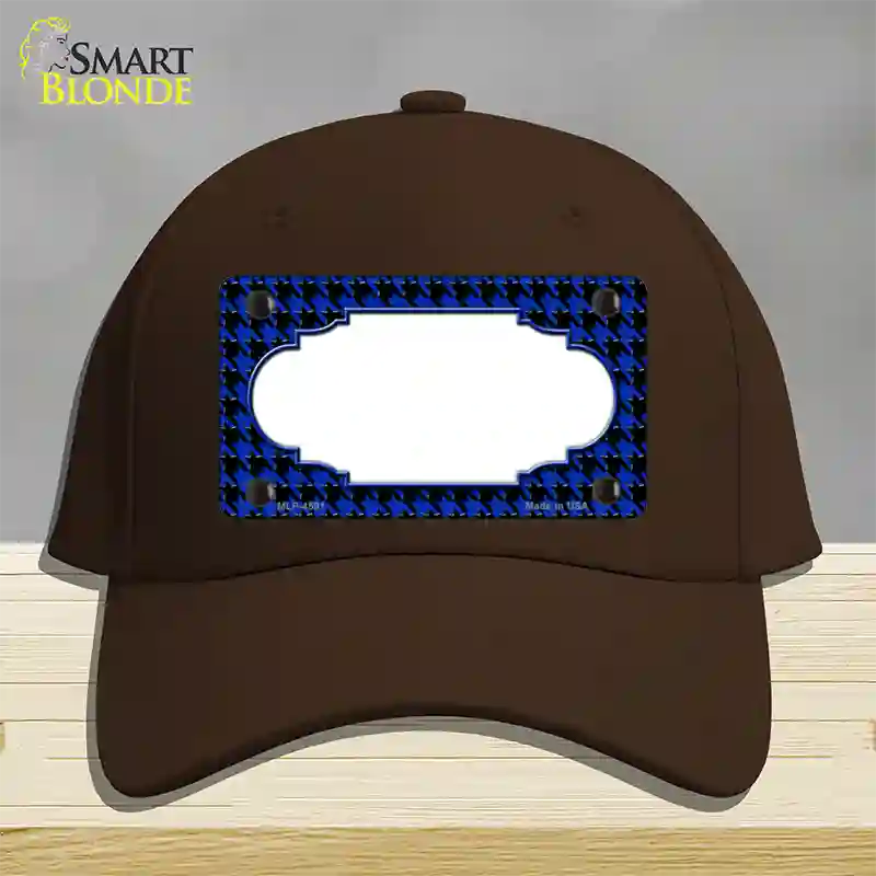 Blue Black Houndstooth Scallop Center Novelty License Plate Hat Cotton / Dark Brown