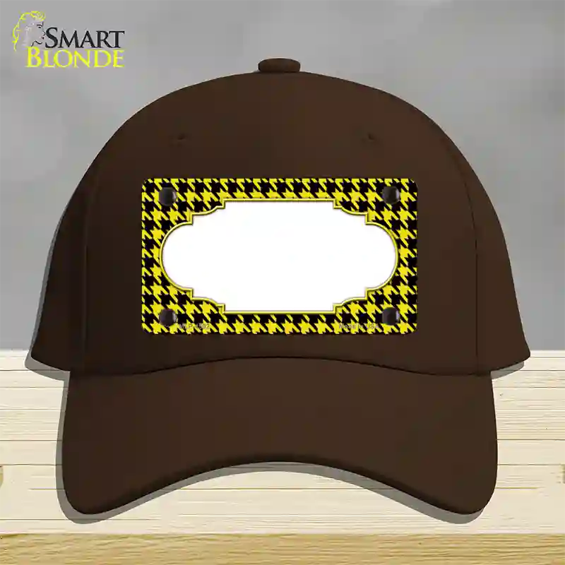 Yellow Black Houndstooth Scallop Center Novelty License Plate Hat Cotton / Dark Brown