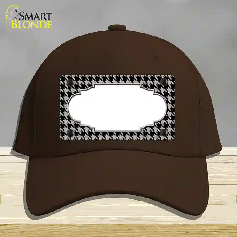 Grey Black Houndstooth Scallop Center Novelty License Plate Hat Cotton / Dark Brown