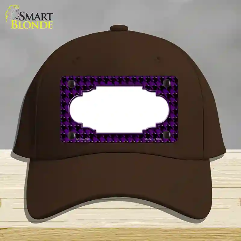 Purple Black Houndstooth Scallop Center Novelty License Plate Hat Cotton / Dark Brown