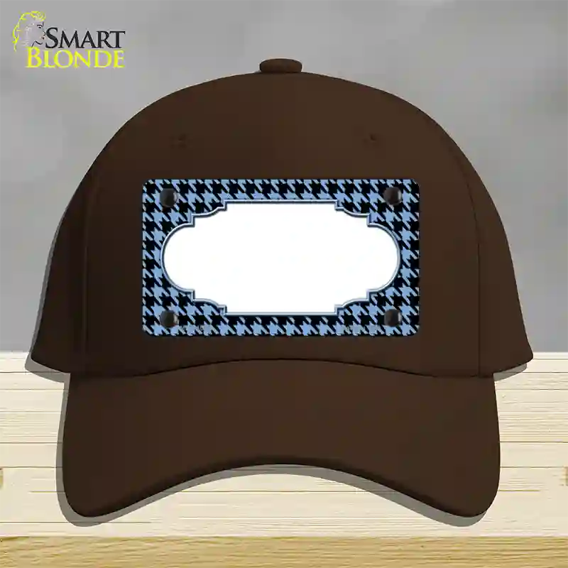 Light Blue Black Houndstooth Scallop Center Novelty License Plate Hat Cotton / Dark Brown