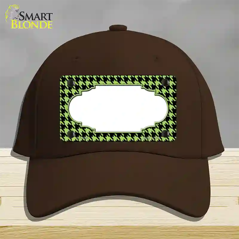 Lime Green Black Houndstooth Scallop Center Novelty License Plate Hat Cotton / Dark Brown