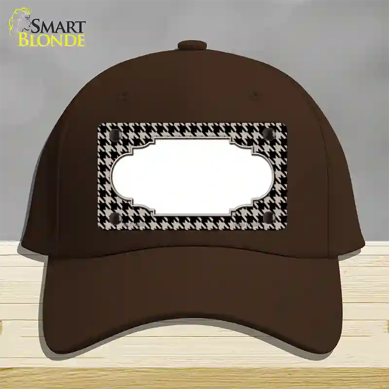 Tan Black Houndstooth Scallop Center Novelty License Plate Hat Cotton / Dark Brown