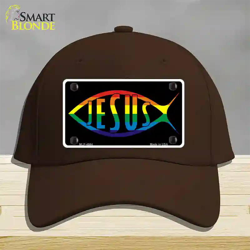 Jesus Fish Rainbow Novelty License Plate Hat Cotton / Dark Brown