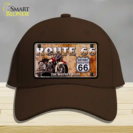 Route 66 Mother Road Motorcycle Novelty License Plate Hat Cotton / Dark Brown