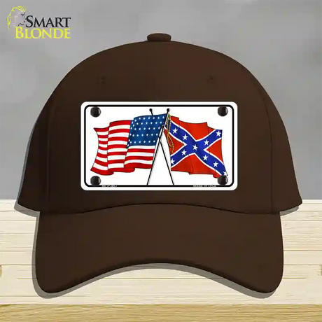 Confederate USA Crossed Flags Novelty License Plate Hat Cotton / Dark Brown