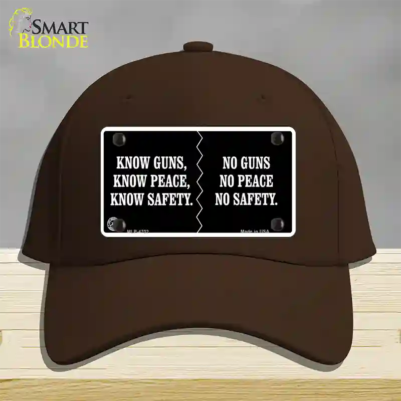 Know Guns, Know Peace, Know Safety Novelty License Plate Hat Cotton / Dark Brown