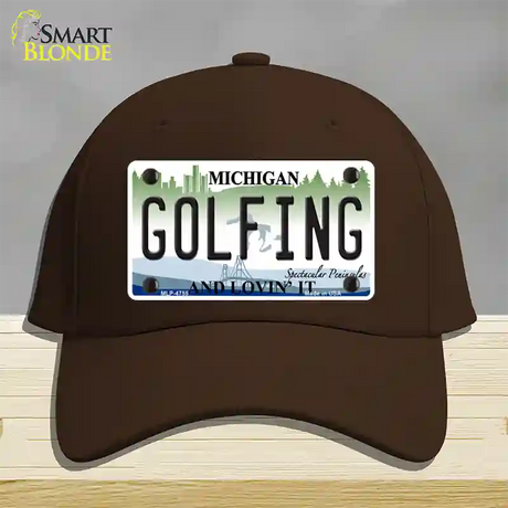 Golfing Michigan State Novelty License Plate Hat Cotton / Dark Brown