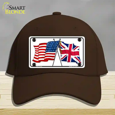 United States Britain Crossed Flags Novelty License Plate Hat Cotton / Dark Brown