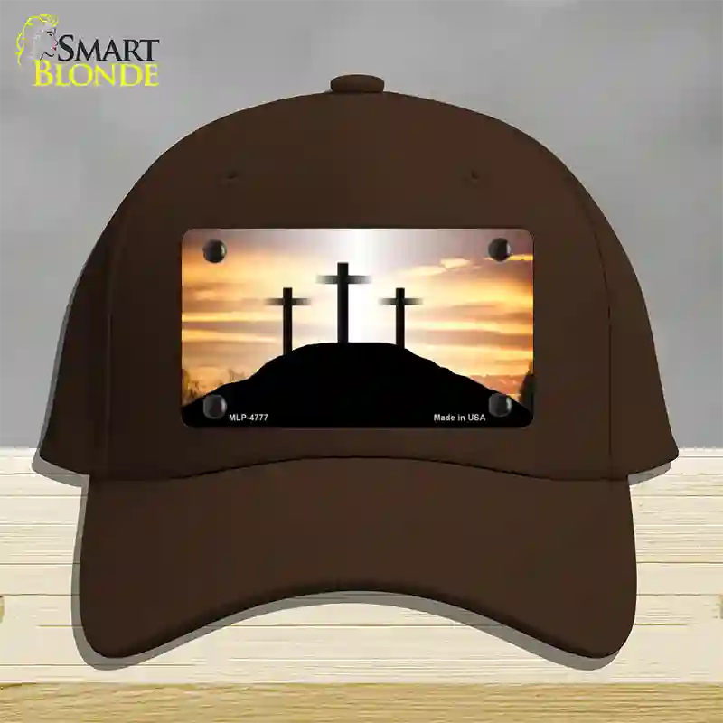 Three Crosses Sunset Novelty License Plate Hat Cotton / Dark Brown