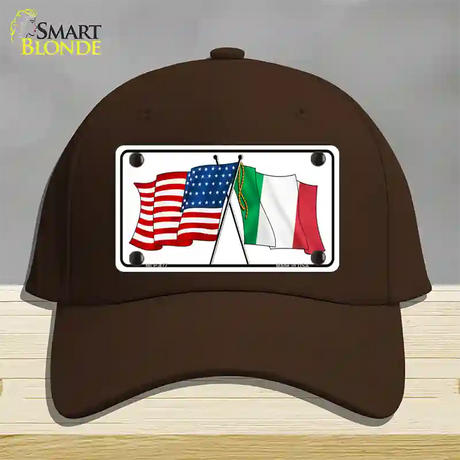 United States Italy Crossed Flags Novelty License Plate Hat Cotton / Dark Brown