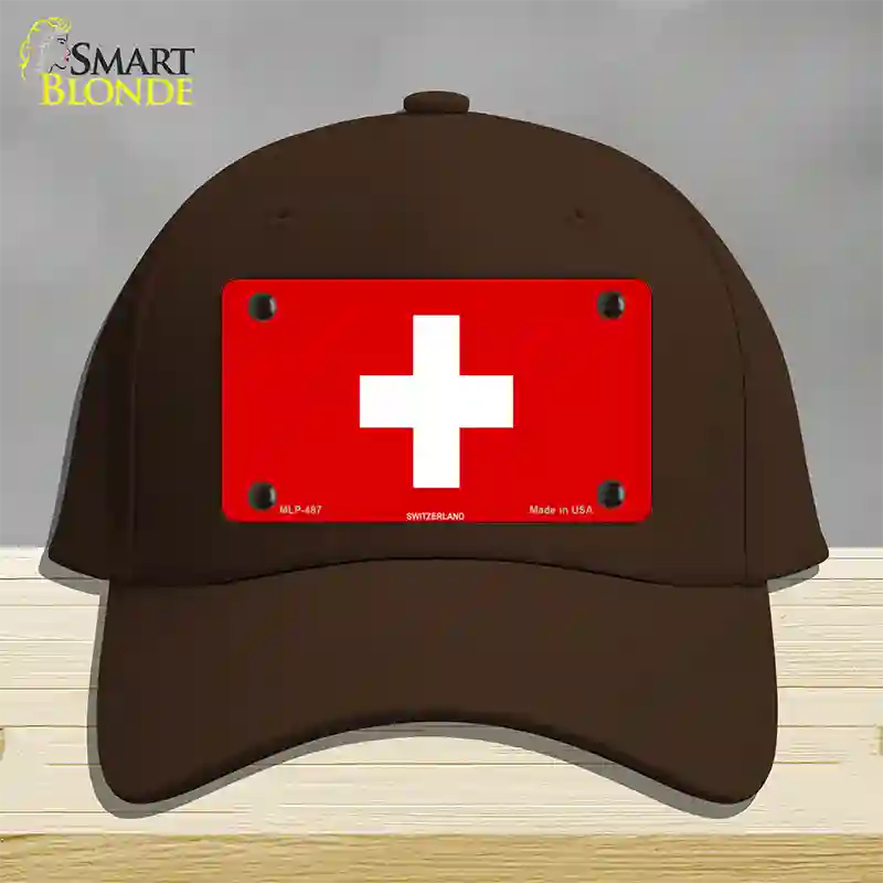 Switzerland Flag Novelty License Plate Hat Cotton / Dark Brown