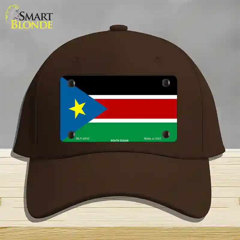 South Sudan Flag Novelty License Plate Hat Cotton / Dark Brown