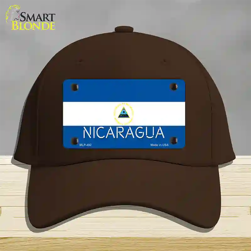 Nicaragua Flag Novelty License Plate Hat Cotton / Dark Brown