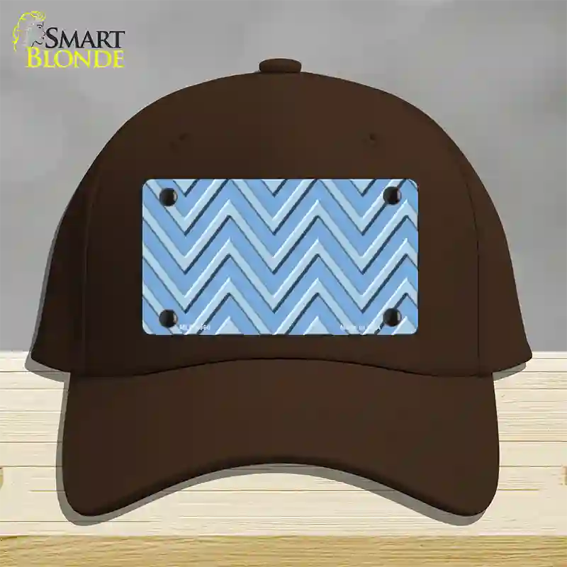 Light Blue Lighter Blue Large Chevron Novelty License Plate Hat Cotton / Dark Brown