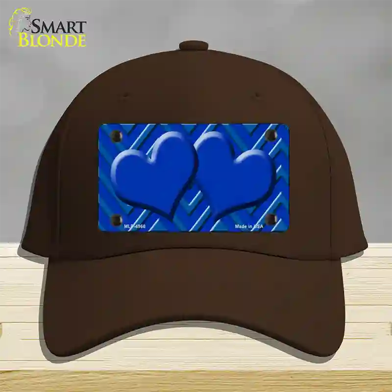 Blue Light Blue Heart Large Chevron Novelty License Plate Hat Cotton / Dark Brown