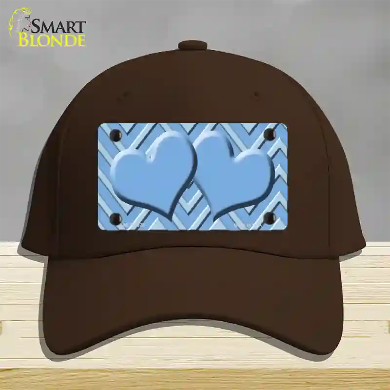 Light Blue Lighter Blue Heart Large Chevron Novelty License Plate Hat Cotton / Dark Brown