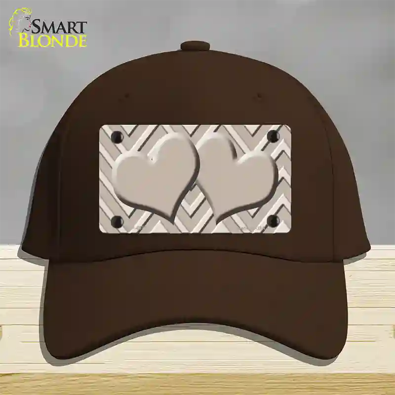 Tan Light Tan Heart Large Chevron Novelty License Plate Hat Cotton / Dark Brown