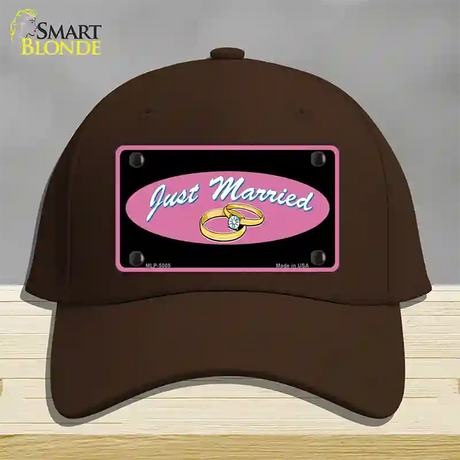 Just Married Novelty License Plate Hat Cotton / Dark Brown