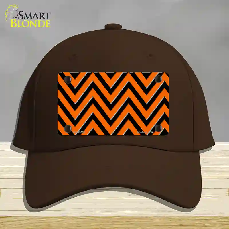 Orange Black Chevron Novelty License Plate Hat Cotton / Dark Brown