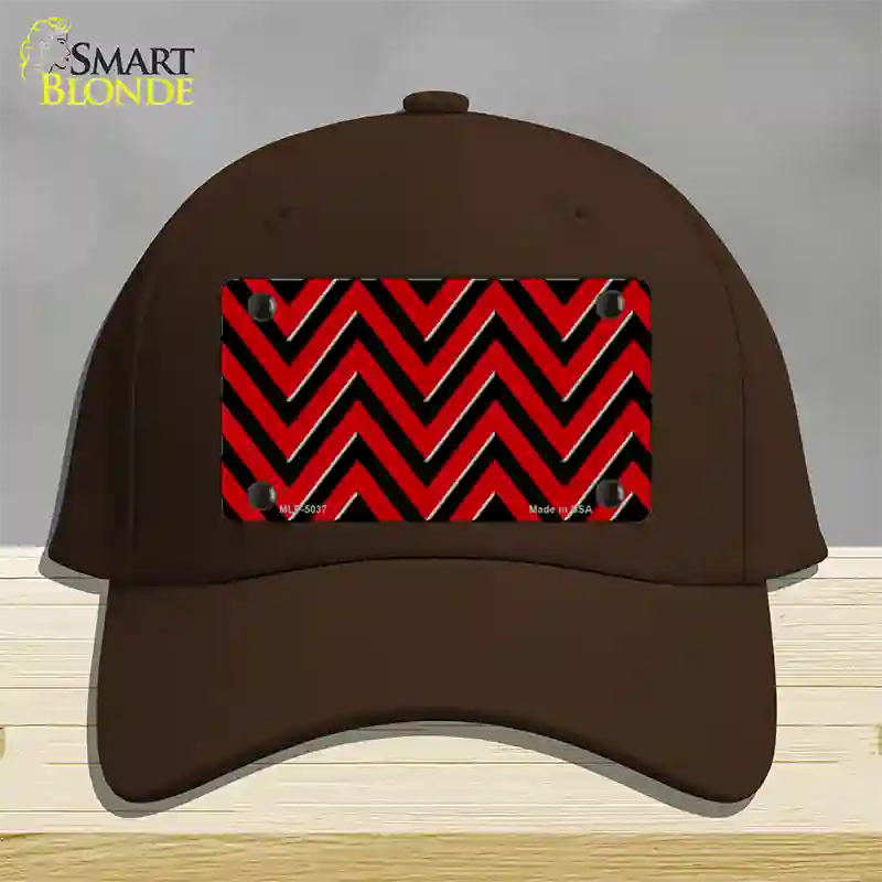 Red Black Chevron Novelty License Plate Hat Cotton / Dark Brown