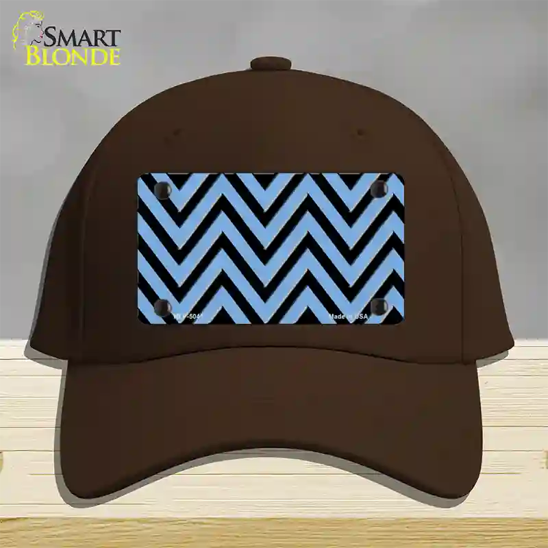 Light Blue Black Chevron Novelty License Plate Hat Cotton / Dark Brown