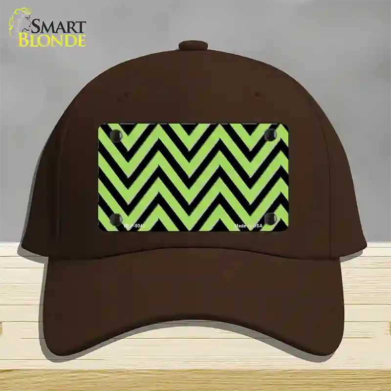 Lime Green Black Chevron Novelty License Plate Hat Cotton / Dark Brown