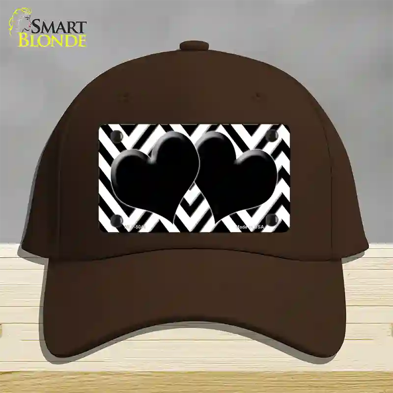 White Black Chevon Hearts Novelty License Plate Hat Cotton / Dark Brown