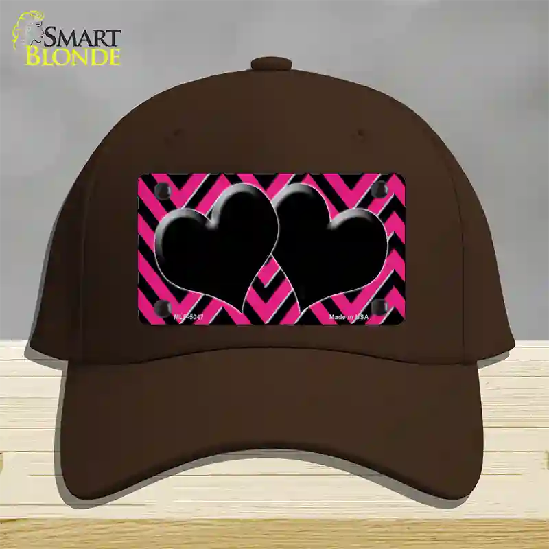 Pink Black Chevon Hearts Novelty License Plate Hat Cotton / Dark Brown