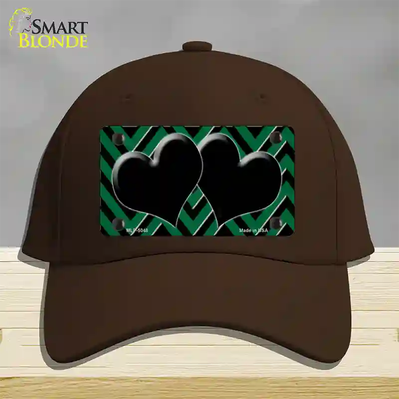 Green Black Chevon Hearts Novelty License Plate Hat Cotton / Dark Brown