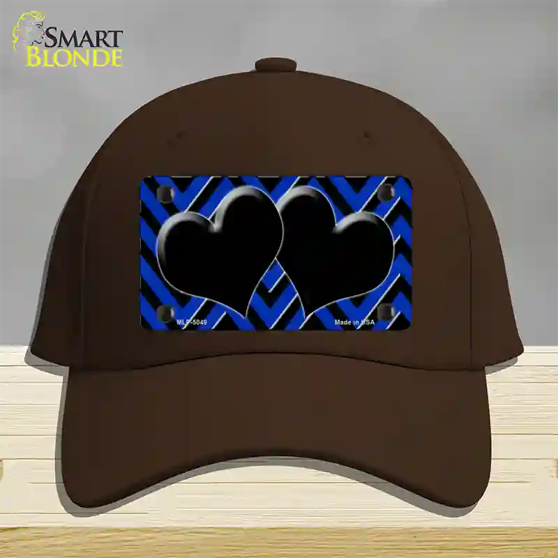 Blue Black Chevon Hearts Novelty License Plate Hat Cotton / Dark Brown